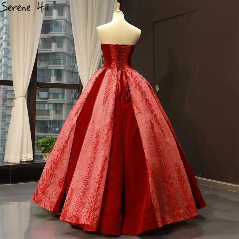 Wine Red Straplss Sexy High-end Wedding Dresses 2024 Vintage Luxury Off Shoulder Sequined Bride Gown 66743 Custom Made