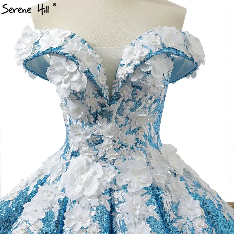 Red Bean Handmade Flowers Pearls Wedding Dress 2024 New Fashion Luxury Off Shoulder Sexy Bridal Gown Real Photo 66662