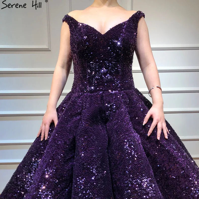 Blue Luxury Dubai Design V-Neck Wedding Dresses 2024 Sequin Sparkle Sleeveless High-end Wedding Gown Real Photo