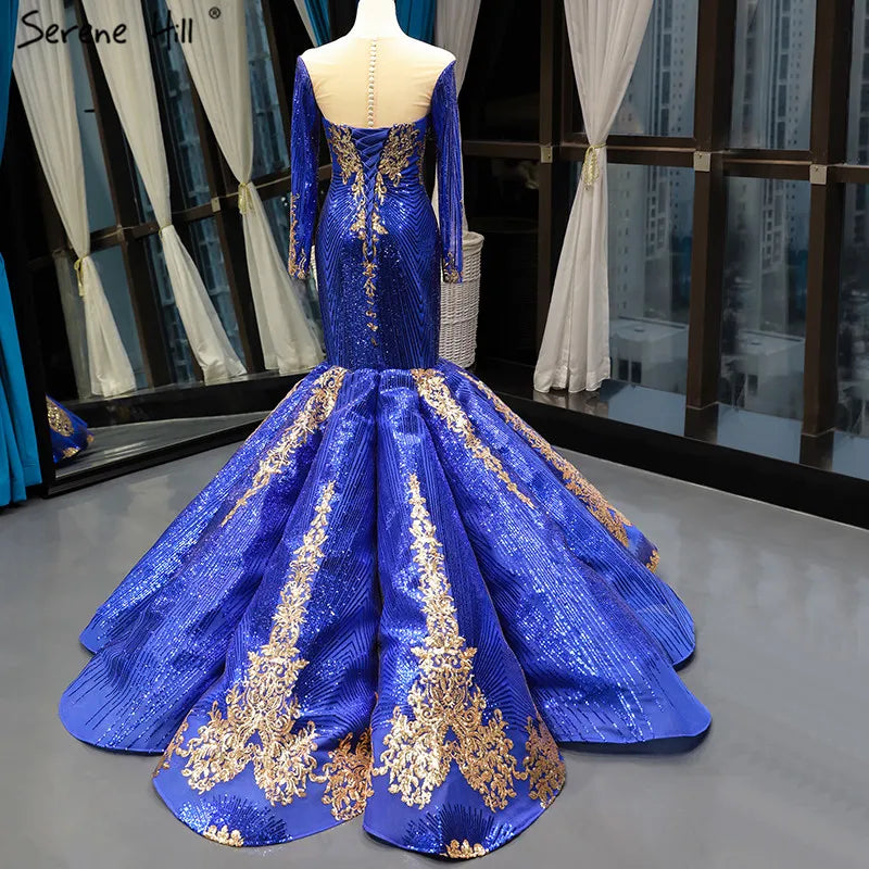 Dubai Blue Sequined Sexy Wedding Dresses 2024 Removable Long Sleeves Luxury Bridal Gowns Real Photo HM66787 Custom Made