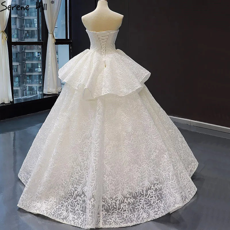White Strapless Sexy Vintage Wedding Dresses 2024 Lace Sequined Sleeveless Bridal Gowns Real Photo HM66632 Custom Made