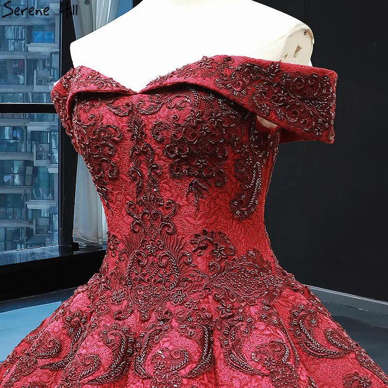 Wine Red Vintage High-end Sexy Wedding Dress 2024 Off Shoulder Beading Lace Bridal Gowns Real Photo HM66859 Custom Made