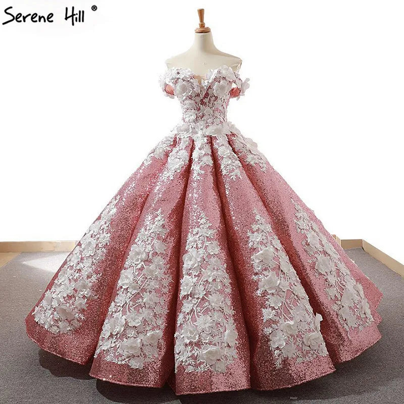 Red Bean Handmade Flowers Pearls Wedding Dress 2024 New Fashion Luxury Off Shoulder Sexy Bridal Gown Real Photo 66662