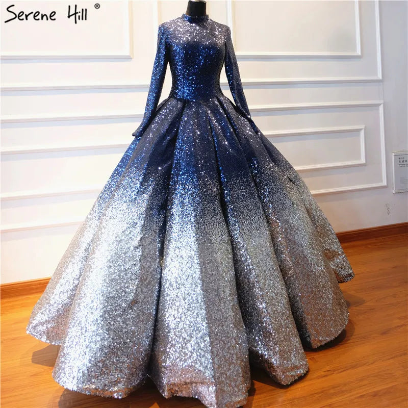 Luxury Full Sequined Sparkly High-end Wedding Dress 2024 New Long Sleeve Vintage Bridal Wedding Gown Real Photo