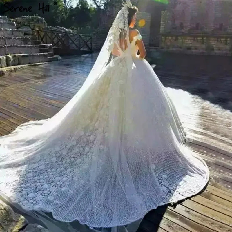 Dubai Design White Luxury Vintage Wedding Dresses 2024 Off Shoulder Handmade Flowers Bridal Gown Real Photo HA2195