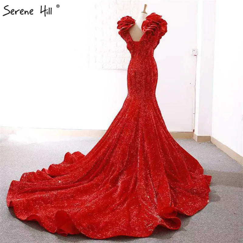 Red High-end Deep V-Neck Sleeveless Wedding Dresses Sexy Slim Sequined Mermaid Bridal Gowns 2024 Real Picture HM66736
