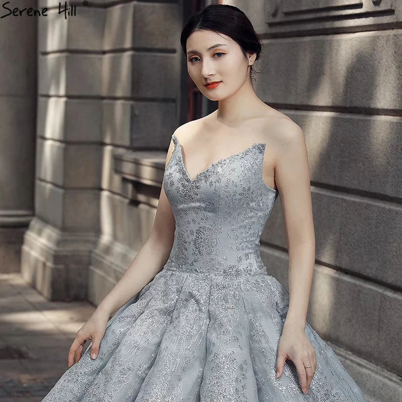Newest Grey Off Shoulder Sexy Wedding Dress 2024 Fashion Beading Sequined Bridal Vintage Wedding Gown Real Photo 66570