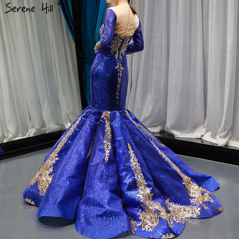 Dubai Blue Sequined Sexy Wedding Dresses 2024 Removable Long Sleeves Luxury Bridal Gowns Real Photo HM66787 Custom Made
