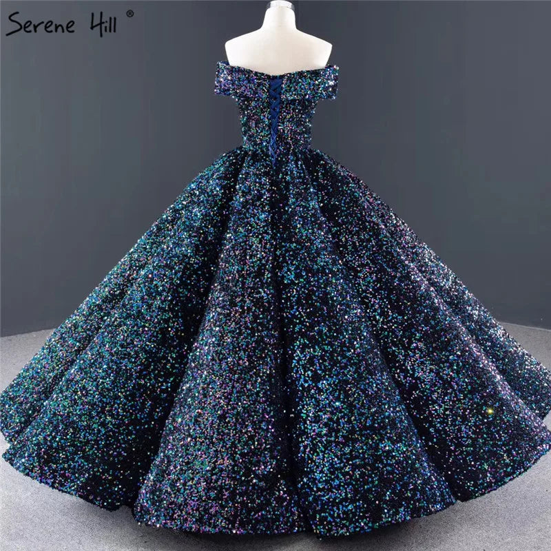 Dubai Sweetheart Sexy Green Luxury Wedding Dresses 2024 Sequined Off Shoulder Bridal Gowns Serene Hill HM66991 Custom Made