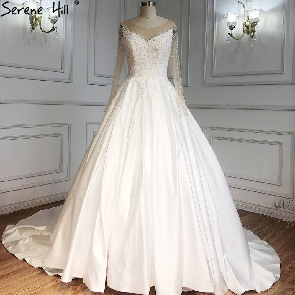 Dubai Luxury Sequined Sparkle Sexy Wedding Dresses 2024 White Sleeveless Vintage Bridal Gowns HA2260 Custom Made