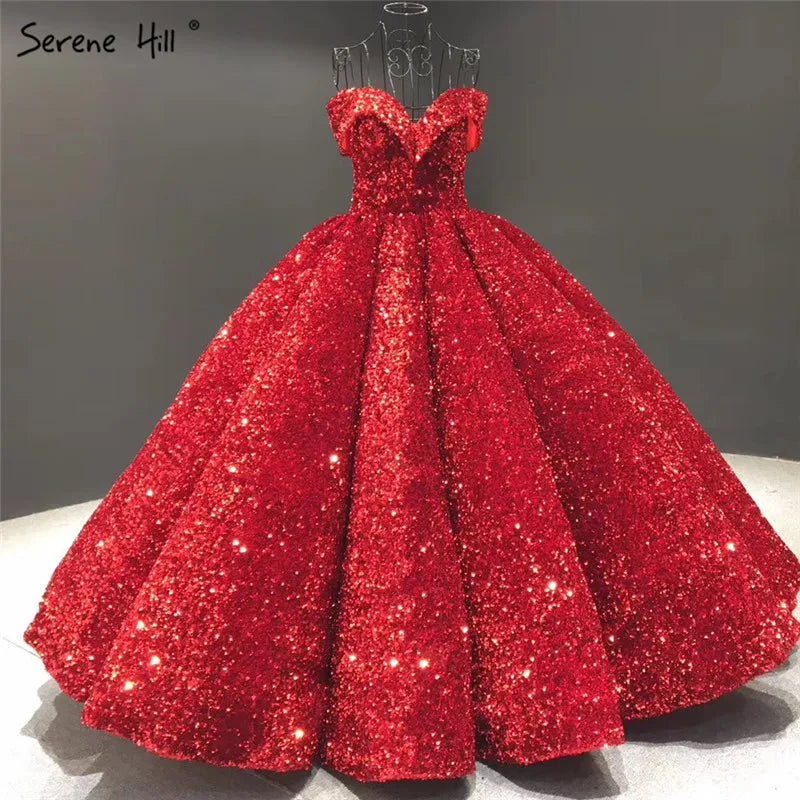 Dubai Sweetheart Sexy Green Luxury Wedding Dresses 2024 Sequined Off Shoulder Bridal Gowns Serene Hill HM66991 Custom Made
