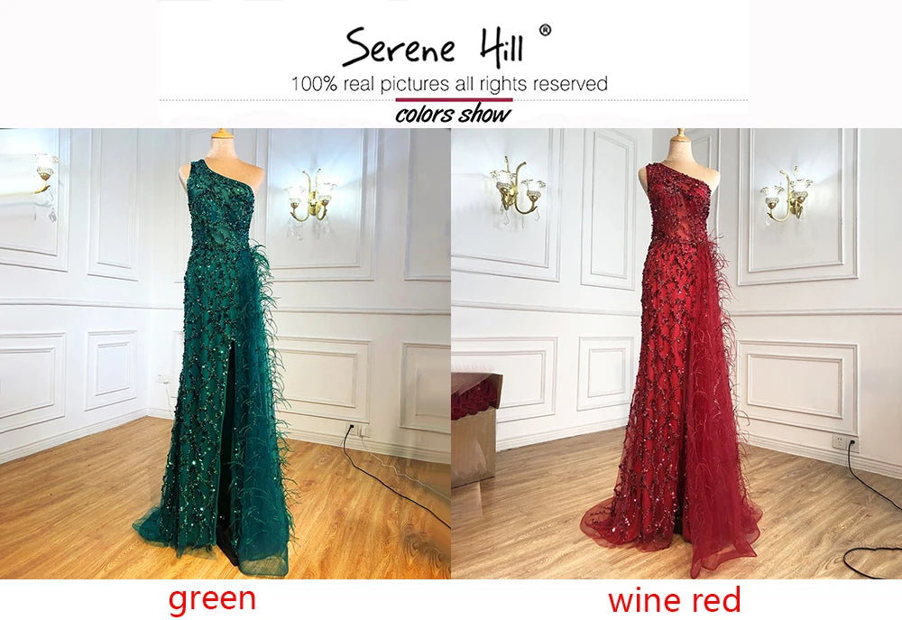 Pink Luxury One Shouder Split Evening Dresse 2023 Elegant Mermaid Beading Gowns Feathers For Women Party BLA70829 Serene Hill