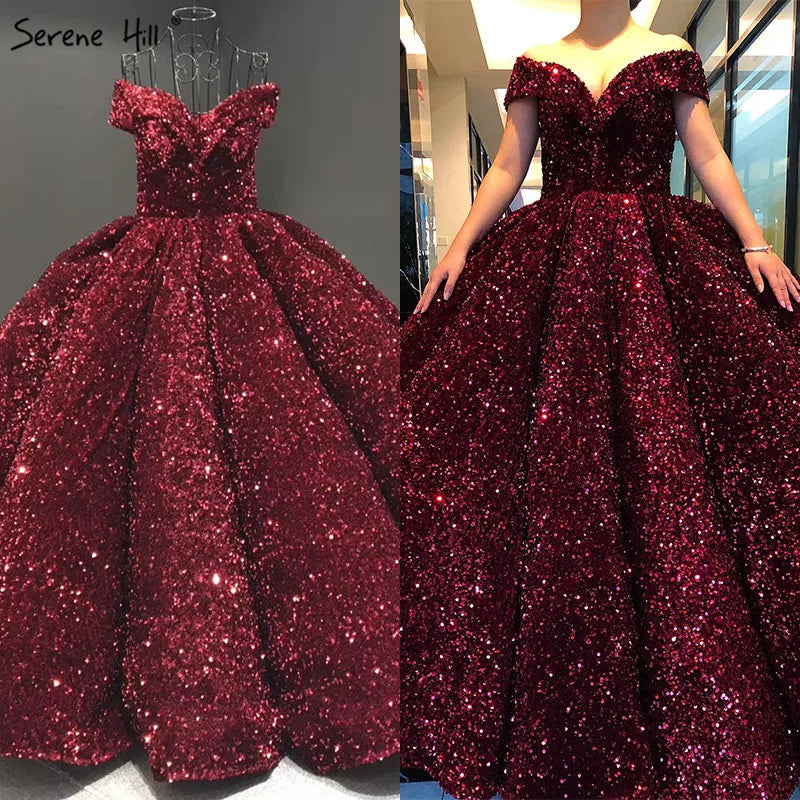 Dubai Sweetheart Sexy Green Luxury Wedding Dresses 2024 Sequined Off Shoulder Bridal Gowns Serene Hill HM66991 Custom Made