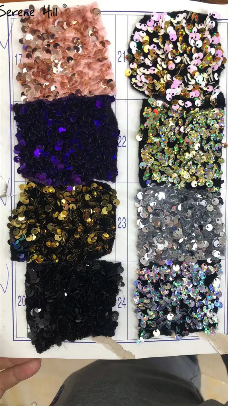 Indigo Blue Gold V-Neck Luxury Evening Dresses 2024 Sleeveless Sequined Sexy Ankle-Length Formal Gowns Serene Hill HA2154