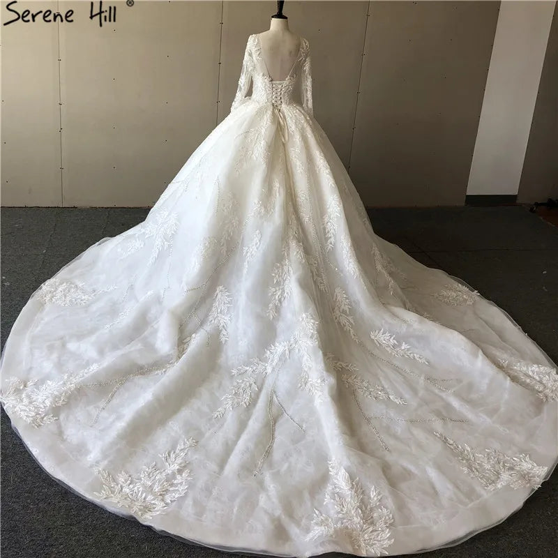 Gold Extreme Luxury Long Sleeves Wedding Dresses 2024 Handmade Flowers Sequined Vintage Bridal Gown HA2184 Custom Made