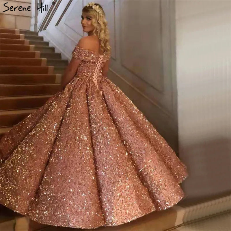 Dubai Sweetheart Sexy Green Luxury Wedding Dresses 2024 Sequined Off Shoulder Bridal Gowns Serene Hill HM66991 Custom Made
