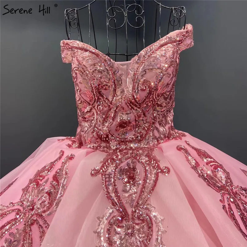 Gold Sweetheart Sexy Sequined Luxury Wedding Dresses 2024 High Quality Off Shoulder Sparkle Bridal Gowns HM67024 Custom Made