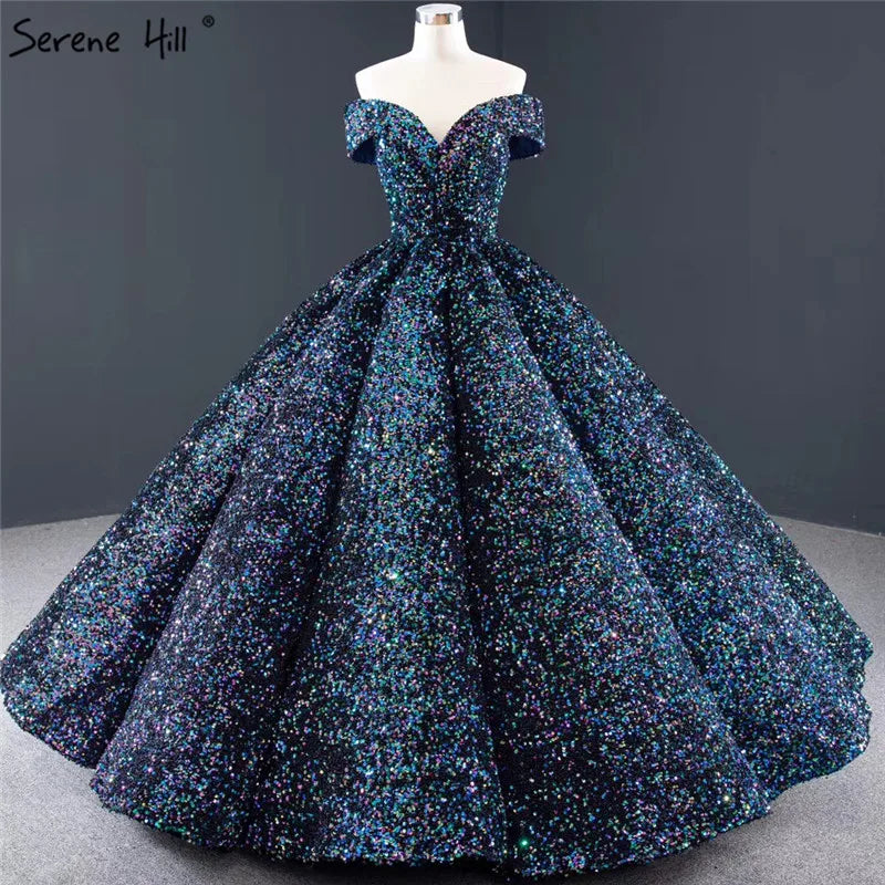 Dubai Sweetheart Sexy Green Luxury Wedding Dresses 2024 Sequined Off Shoulder Bridal Gowns Serene Hill HM66991 Custom Made