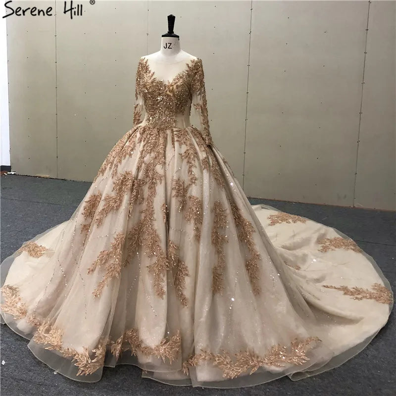 Dubai Extreme Luxury Long Sleeves Wedding Dresses 2024 Vintage Sequined Beading High-end Bridal Gown Real Photo HA2184