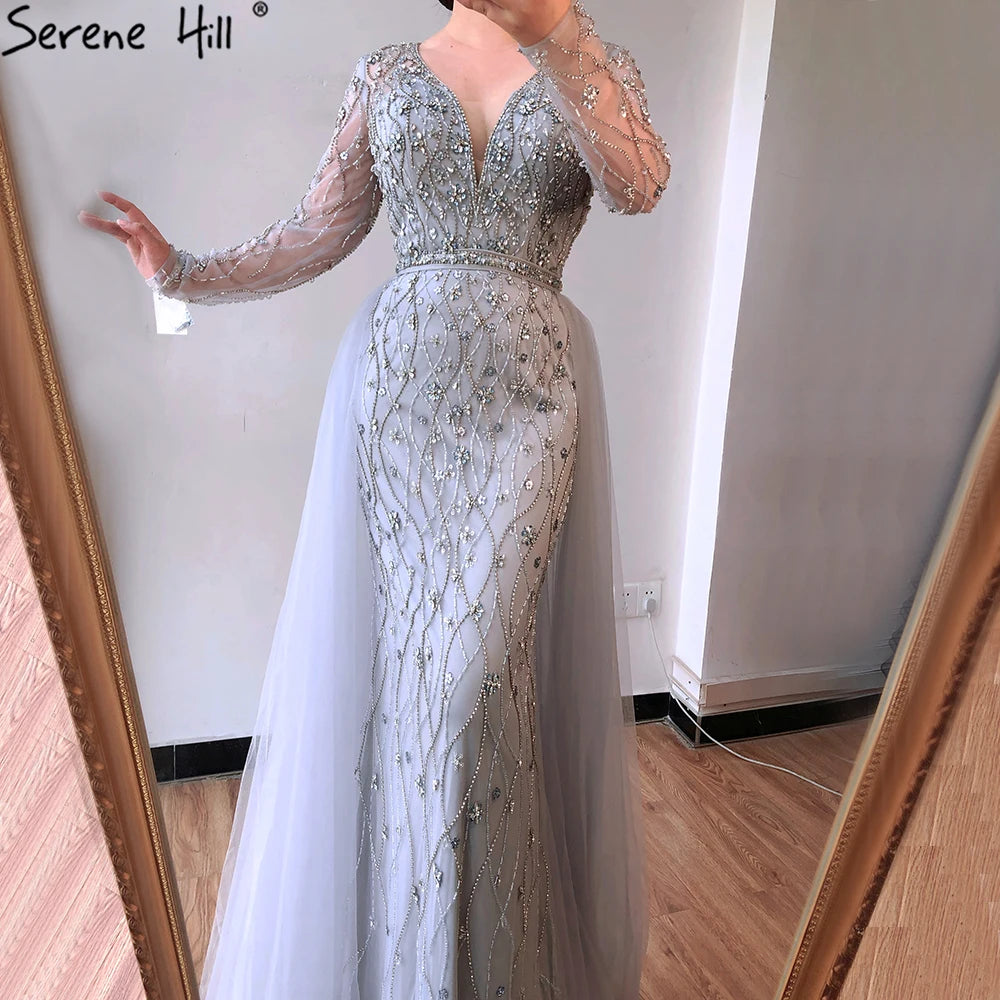 Lilac Long Sleeves Luxury Evening Dresses 2024 Dubai Elegant Diamond Mermaid Beaded Formal Dress Serene Hill LA70341