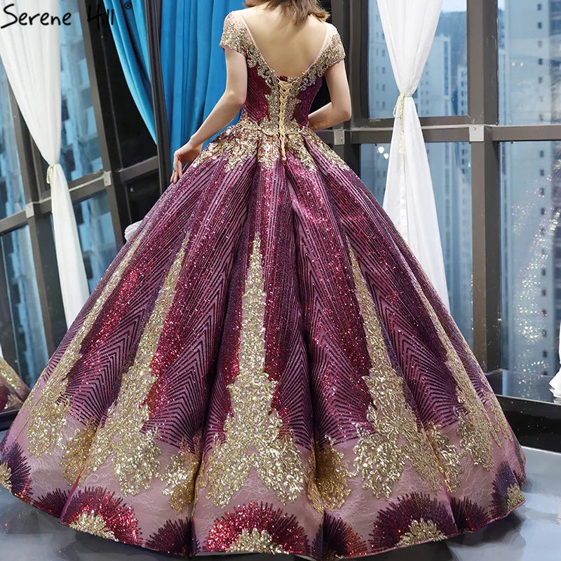 Purple Red Sleeveless Sparkly Luxury Wedding Dress 2024 Sequined High-end Sexy Bridal Gowns HM66754 Custom Made