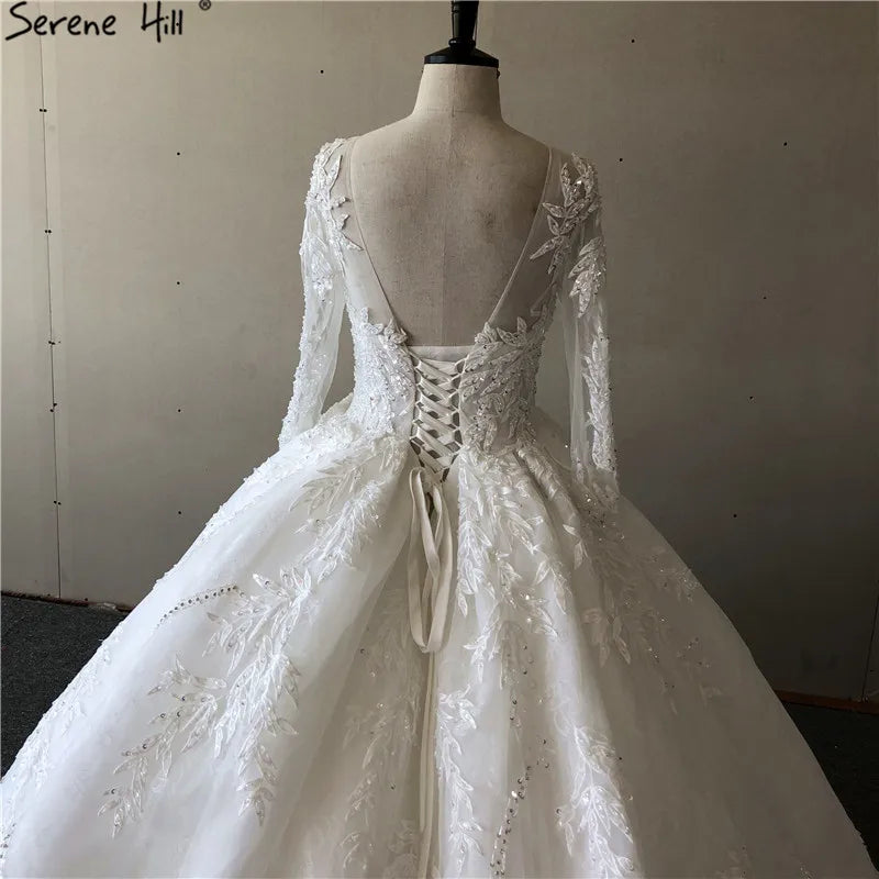Gold Extreme Luxury Long Sleeves Wedding Dresses 2024 Handmade Flowers Sequined Vintage Bridal Gown HA2184 Custom Made