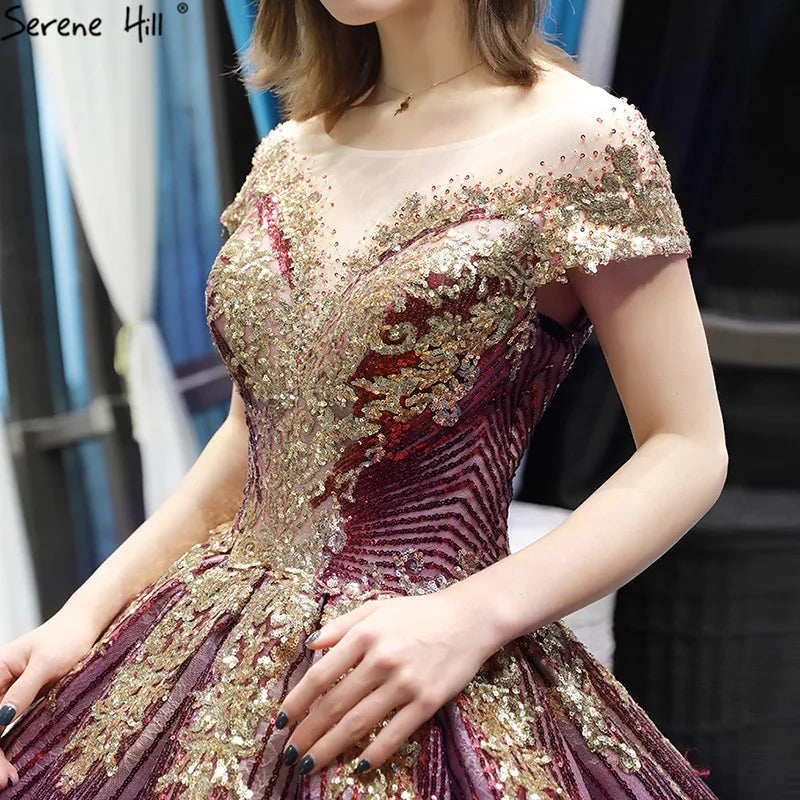 Purple Red Sleeveless Sparkly Luxury Wedding Dress 2024 Sequined High-end Sexy Bridal Gowns HM66754 Custom Made