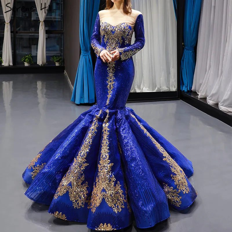 Dubai Blue Sequined Sexy Wedding Dresses 2024 Removable Long Sleeves Luxury Bridal Gowns Real Photo HM66787 Custom Made
