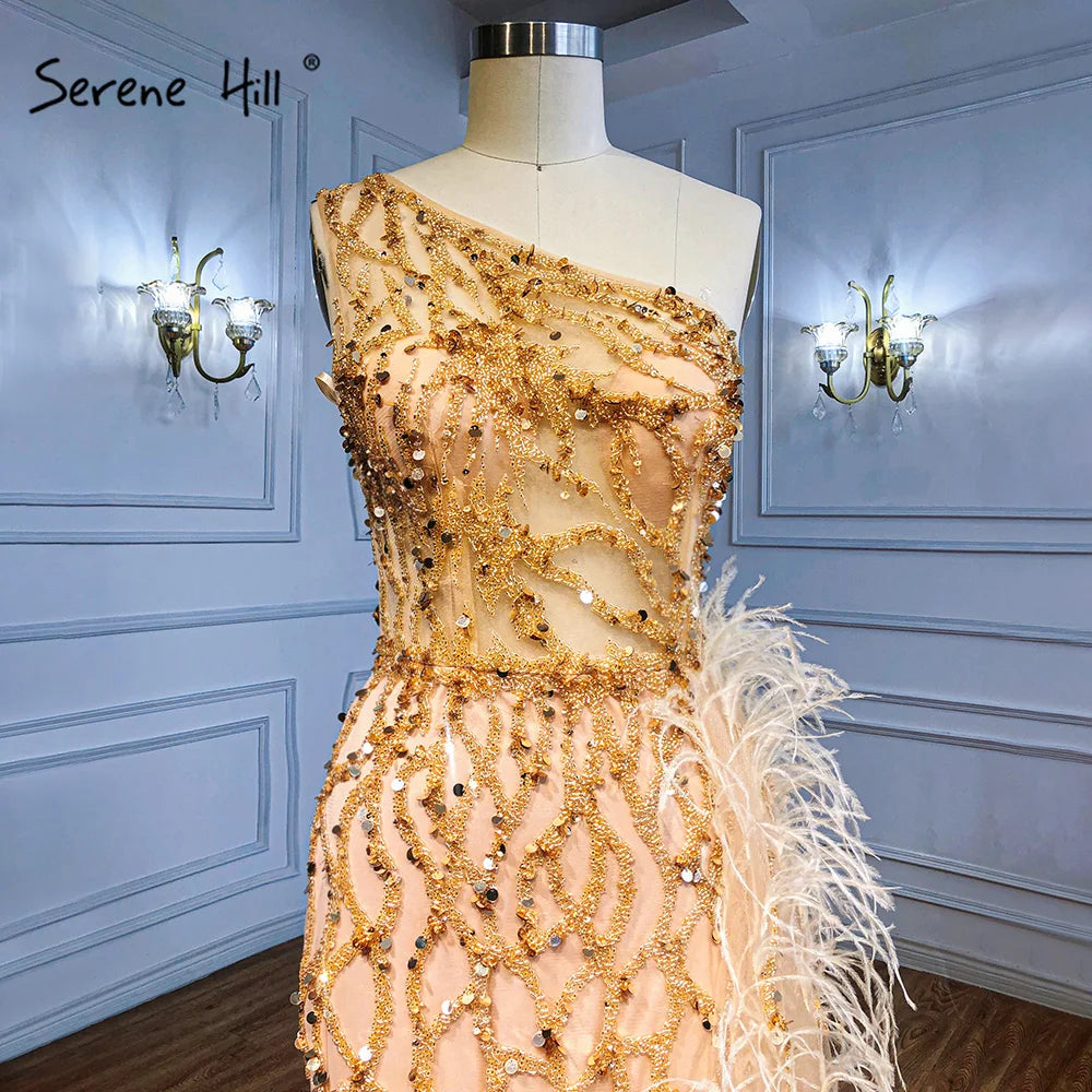 Pink Luxury One Shouder Split Evening Dresse 2023 Elegant Mermaid Beading Gowns Feathers For Women Party BLA70829 Serene Hill