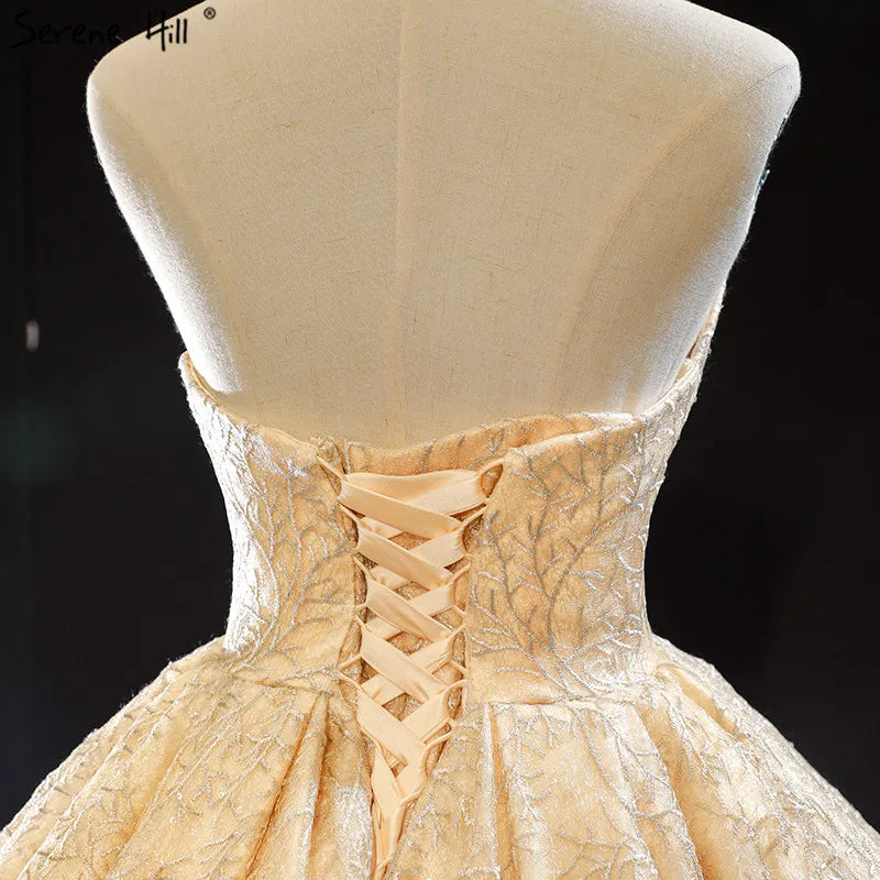 Gold Sexy Sleeveless Luxury Wedding Dresses Design 2024 Off Shoulder Satin Lace Up Bridal Gowns HM66938 Custom Made