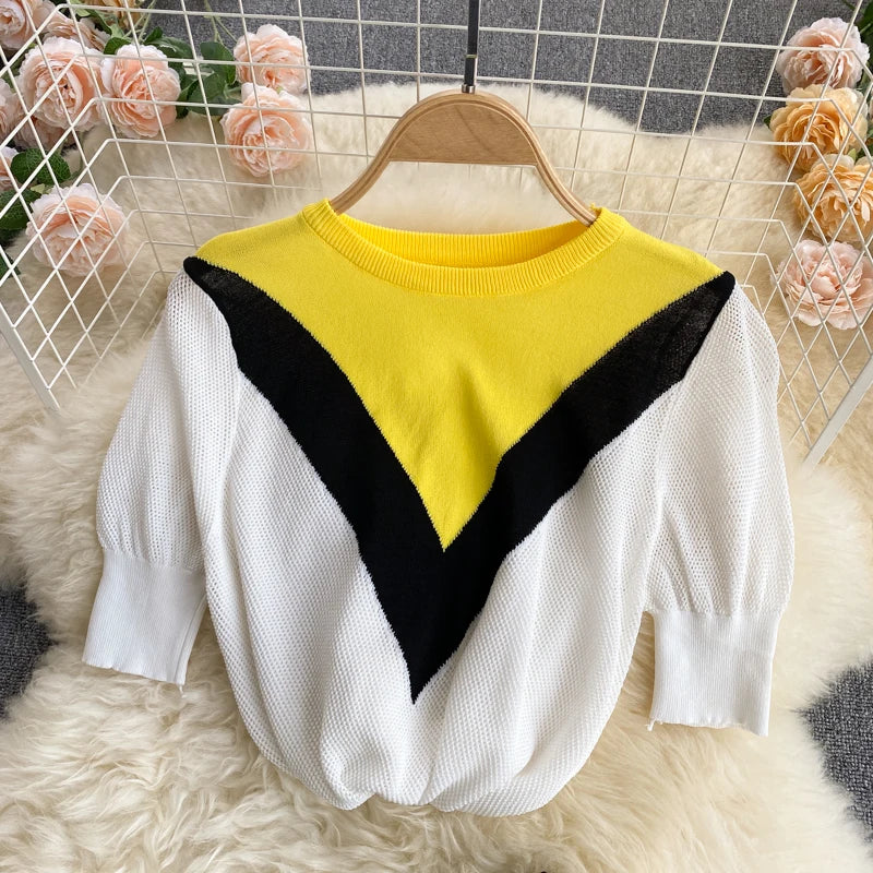 Pinkou Women Elegant Print Blouse Suit Short Sleeve Knitted Shirt Elastic Waist Midi Pleated Skirt Office Summer Chic Set TZ22