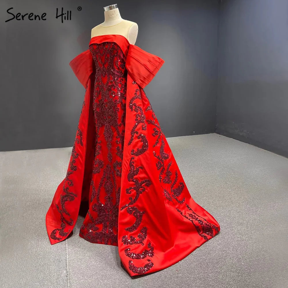 Serene Hill Green Mermaid Luxury Evening Dresses Gowns 2024 Satin Elegant Sexy For Women Party HM67227