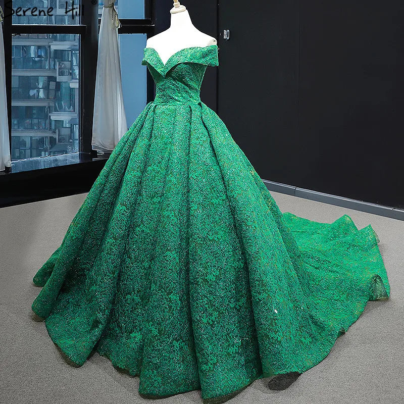 Green Off Shoulder Sexy Wedding Dress 2024 Lace Sequined Luxury High-end Bridal Gowns Real Photo HM66744 Custom Made