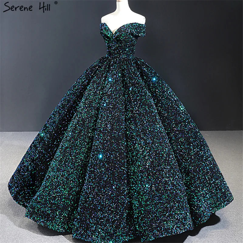 Dubai Sweetheart Sexy Green Luxury Wedding Dresses 2024 Sequined Off Shoulder Bridal Gowns Serene Hill HM66991 Custom Made