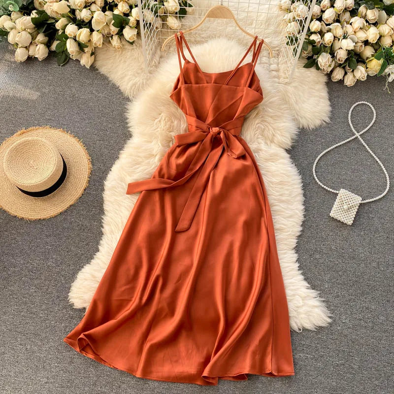 New Women Casual Long Dress Summer Cross V-neck Sexy Off-shoulder Dresses Ladies Sleeveless Slim Satin Long Robe Vestidos