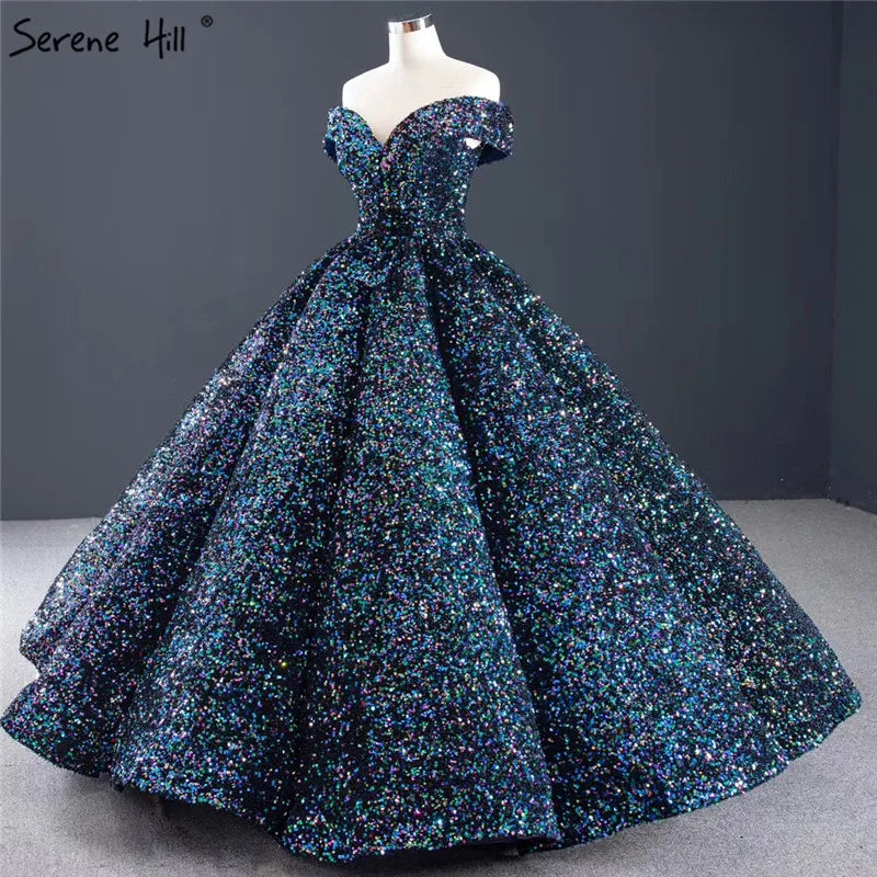 Dubai Sweetheart Sexy Green Luxury Wedding Dresses 2024 Sequined Off Shoulder Bridal Gowns Serene Hill HM66991 Custom Made