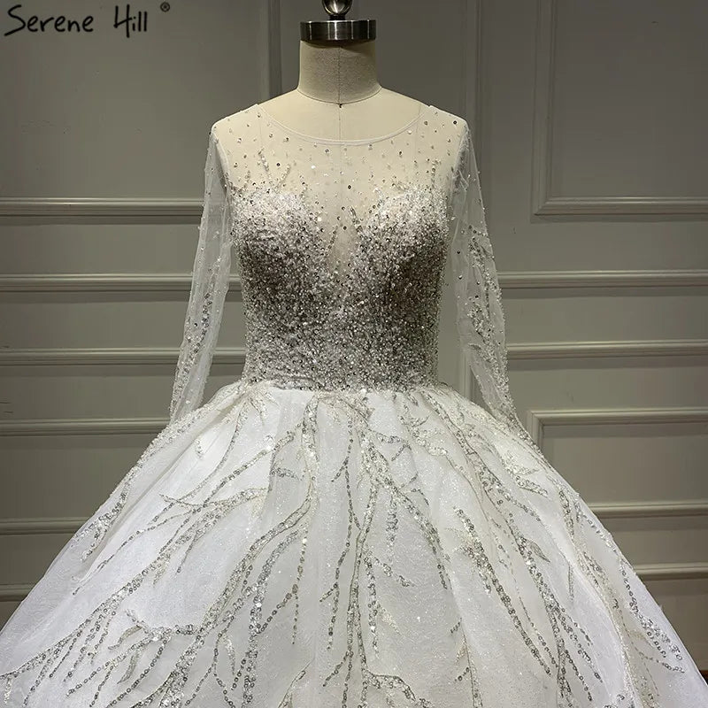 Latest White Luxury Vintage O-Neck Wedding Dresses 2024 Long Sleeves Backless Sequined Bride Gowns Real Photo HA2225 Custom Made