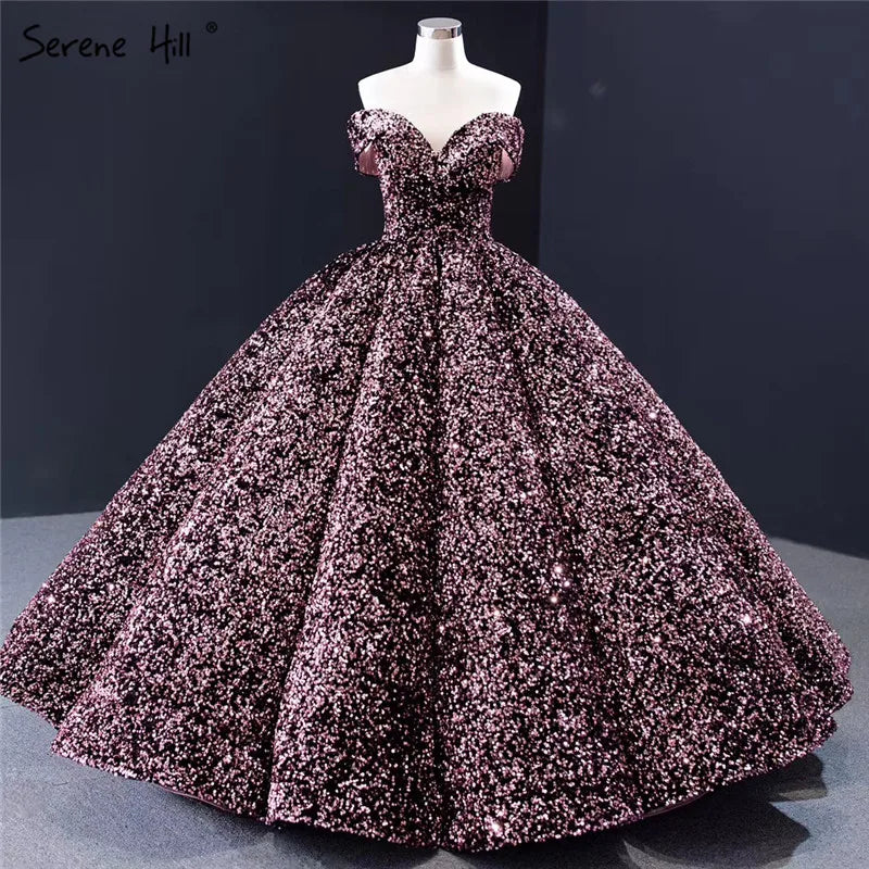 Dubai Sweetheart Sexy Green Luxury Wedding Dresses 2024 Sequined Off Shoulder Bridal Gowns Serene Hill HM66991 Custom Made