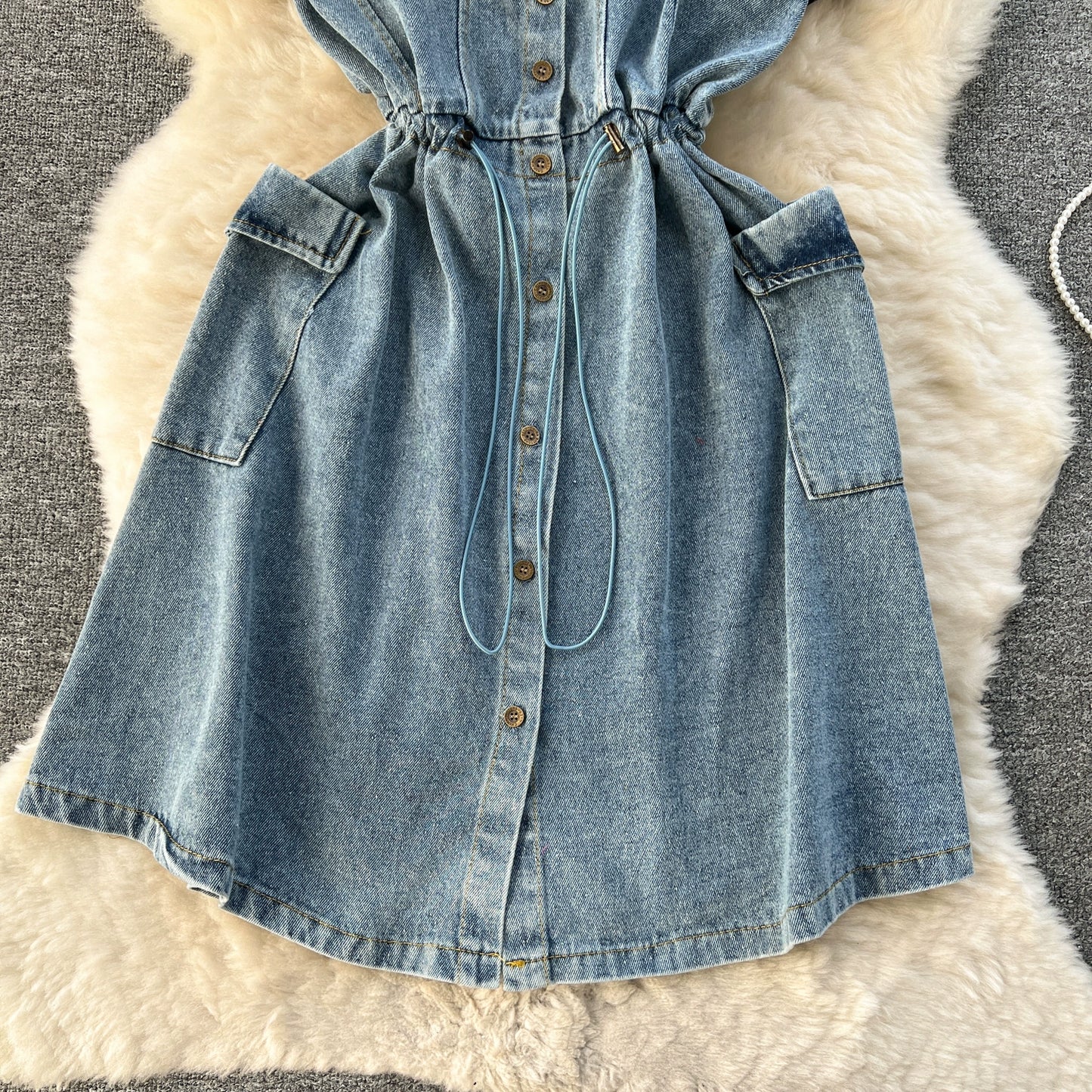 Spring Fashion Elegant Casual Women Patchwork Mini Denim Dress Vintage Slim Drawstring Dresses Female Party Clothes Robe New