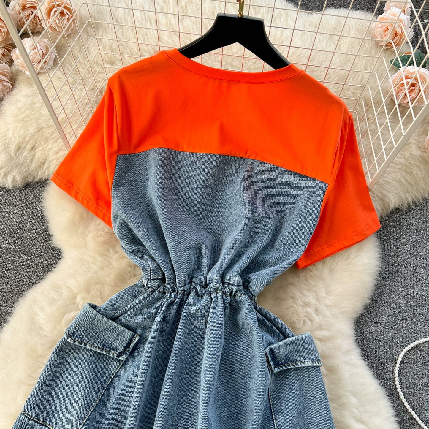 Spring Fashion Elegant Casual Women Patchwork Mini Denim Dress Vintage Slim Drawstring Dresses Female Party Clothes Robe New
