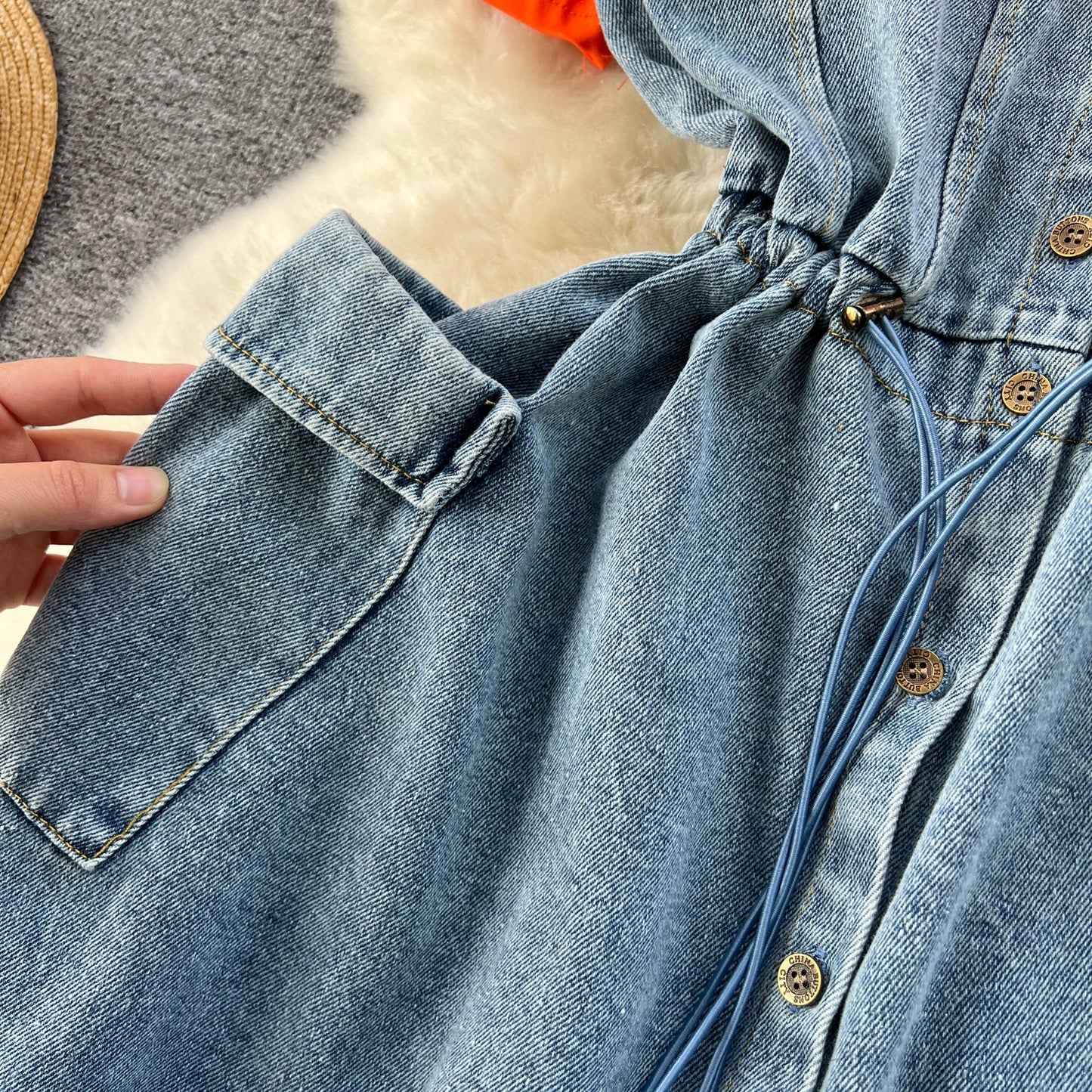 Spring Fashion Elegant Casual Women Patchwork Mini Denim Dress Vintage Slim Drawstring Dresses Female Party Clothes Robe New