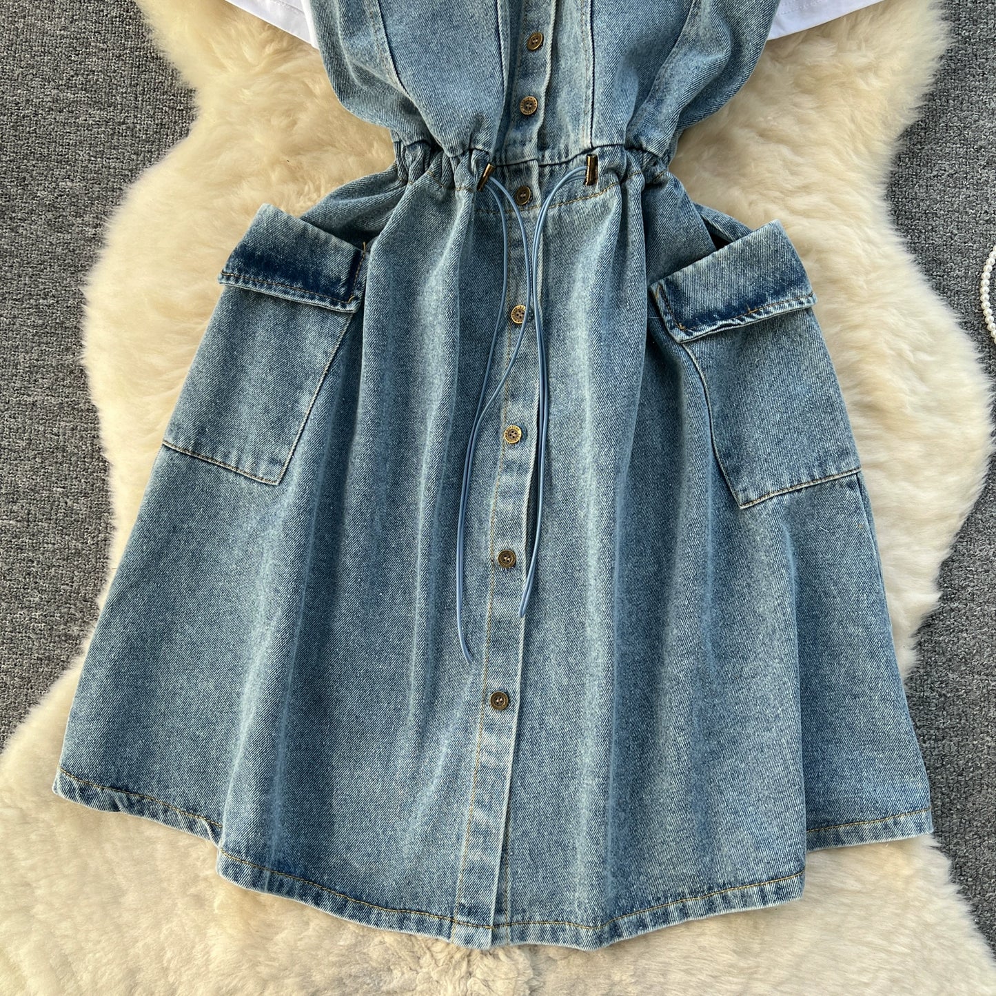 Spring Fashion Elegant Casual Women Patchwork Mini Denim Dress Vintage Slim Drawstring Dresses Female Party Clothes Robe New