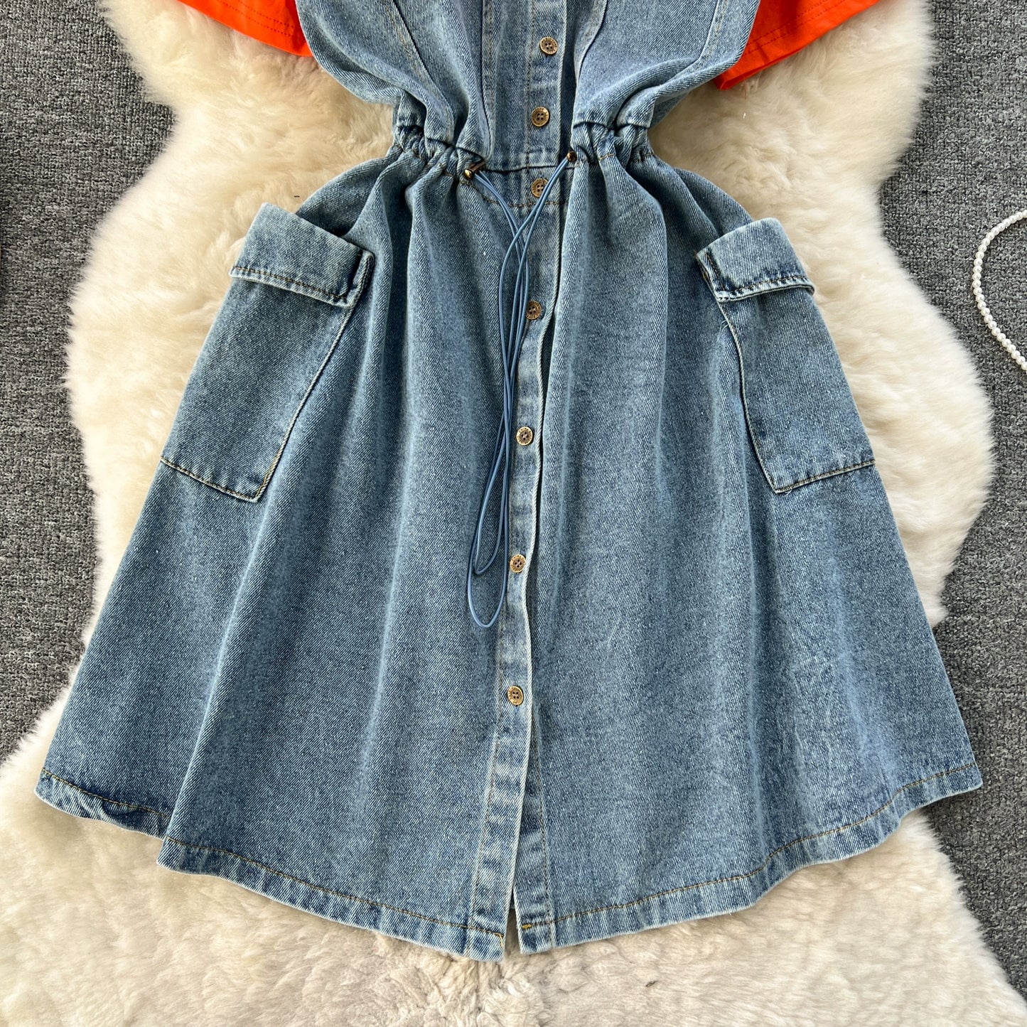 Spring Fashion Elegant Casual Women Patchwork Mini Denim Dress Vintage Slim Drawstring Dresses Female Party Clothes Robe New