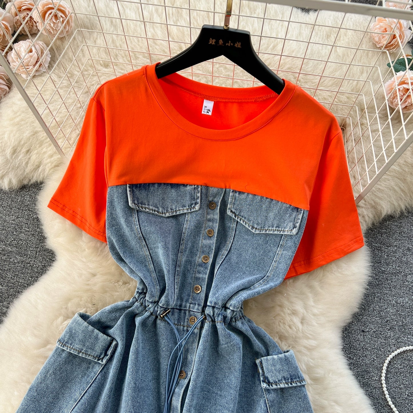 Spring Fashion Elegant Casual Women Patchwork Mini Denim Dress Vintage Slim Drawstring Dresses Female Party Clothes Robe New