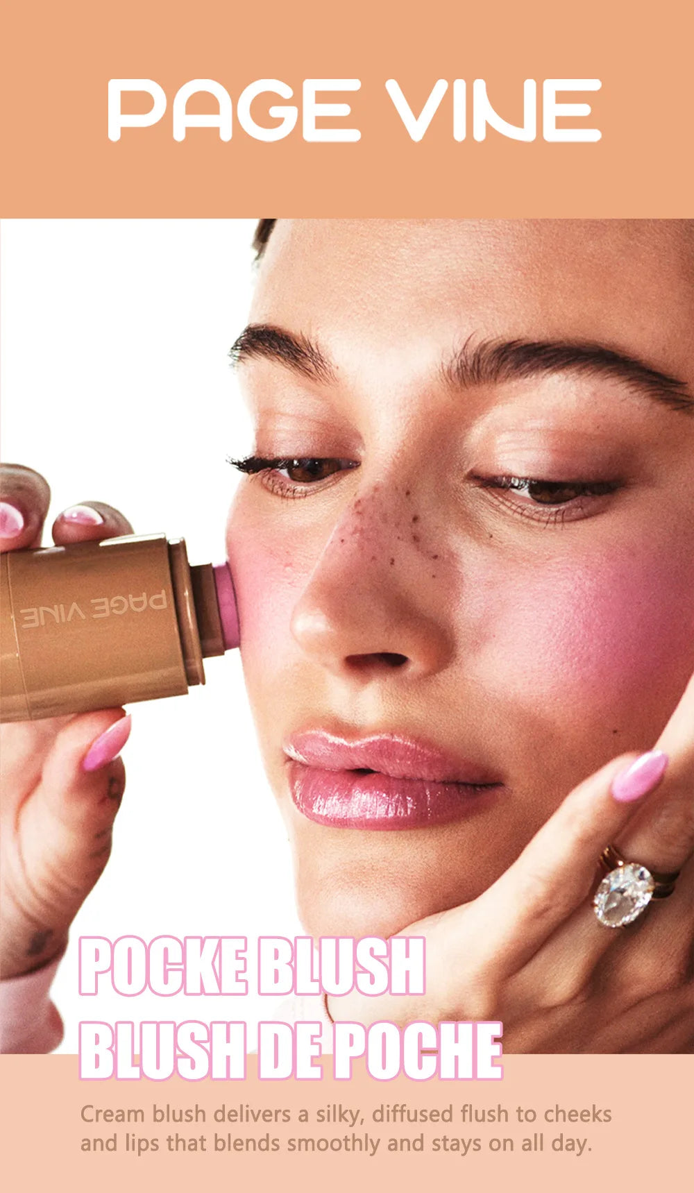 PAGE VINE Pocket Blush Stick Multi-Functional 6 Colors Lip & Cheek Highlighter Waterproof Natural Glow Balm