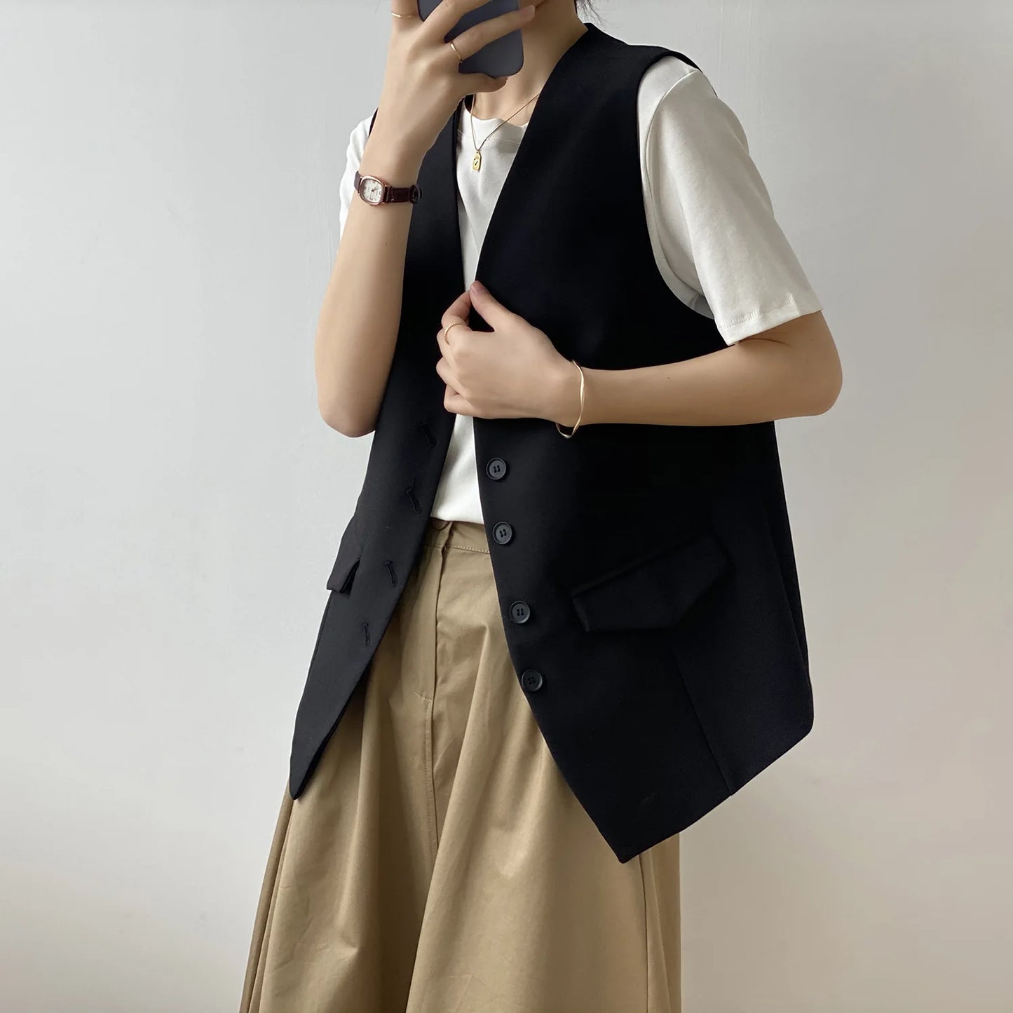 Women V-neck Suit Vest Spring Autumn New Korean Version Fashionable Sleeveless Jacket Trendy Casual Single Breasted Waistcoat