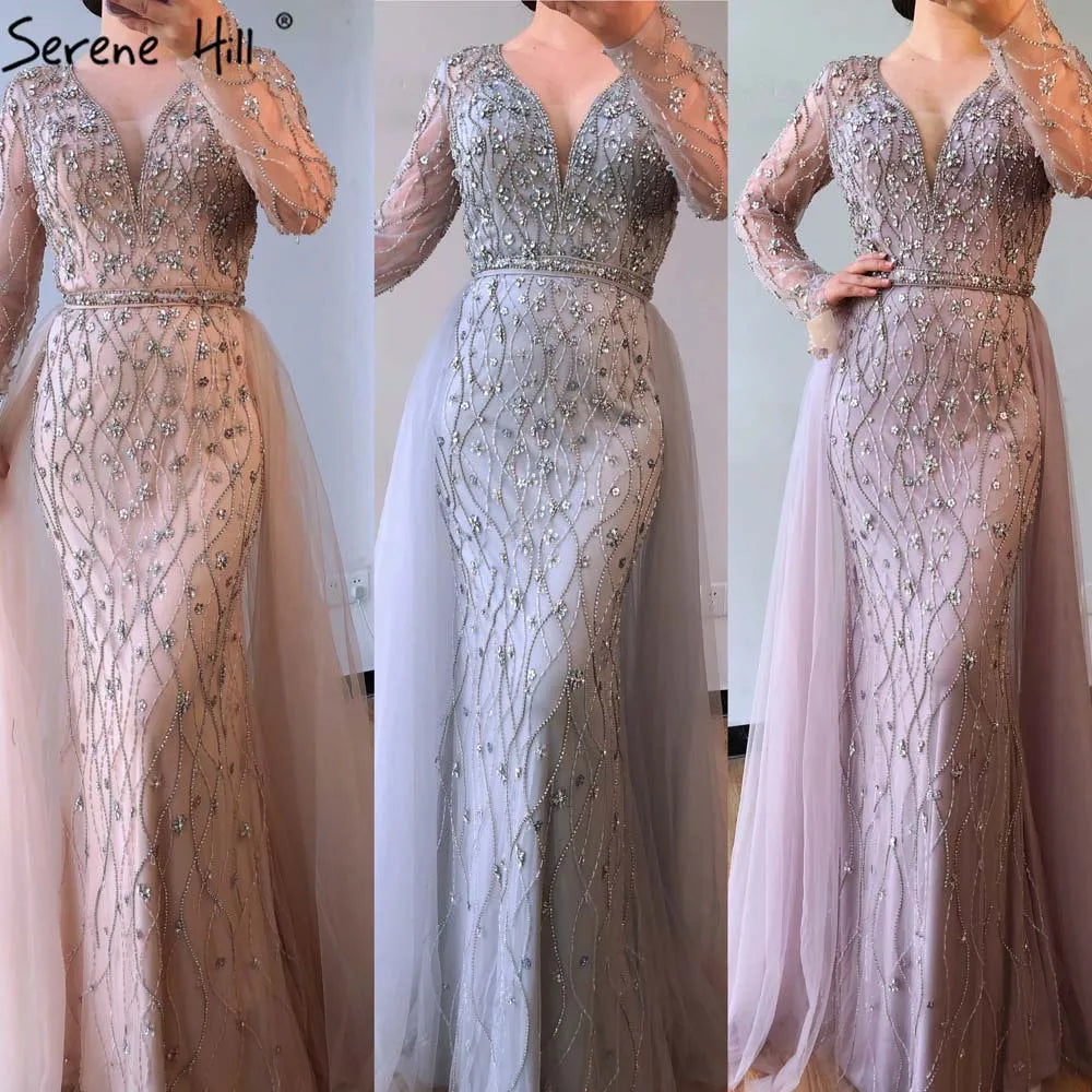 Lilac Long Sleeves Luxury Evening Dresses 2024 Dubai Elegant Diamond Mermaid Beaded Formal Dress Serene Hill LA70341
