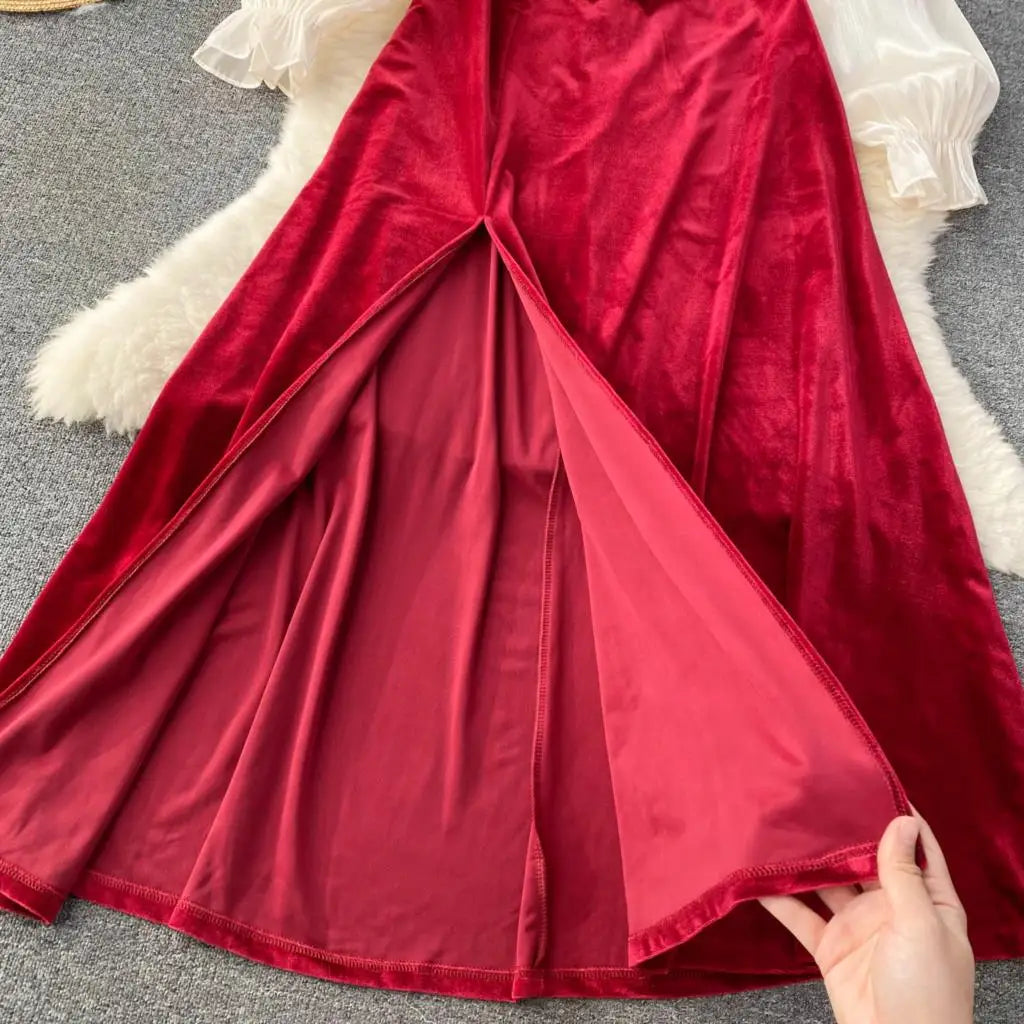 Sexy Bodycon Off Shoulder Party Dress Women Ruffles Velvet Patchwork Elegant Lady Fashion Prom Robe A-Line Vestidos Mujers New