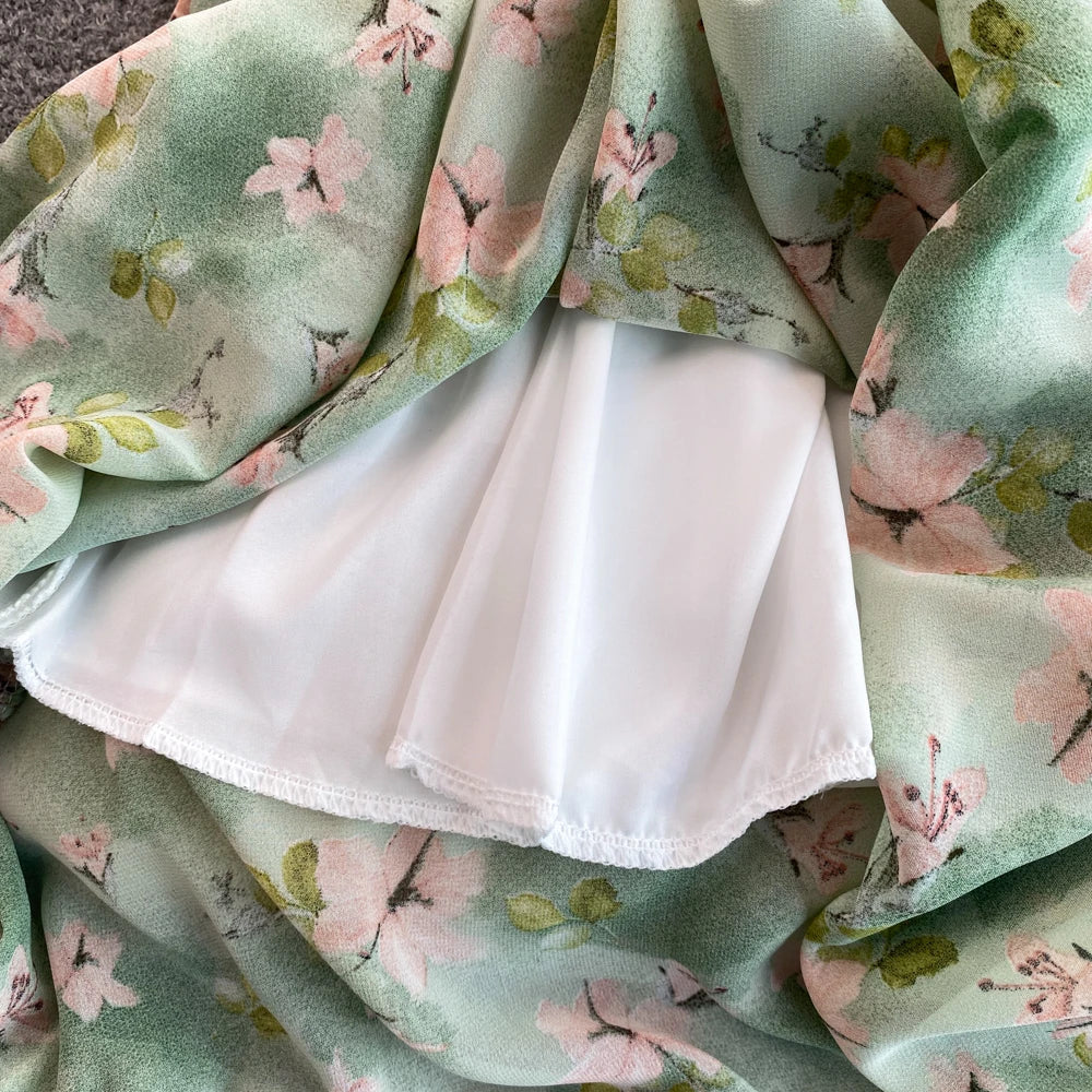 Summer Women Fashion Floral Print Casual Midi Dress Short Sleeve A-Line Maxi Boho Holiday Clothes Female Long Robe Mujers New
