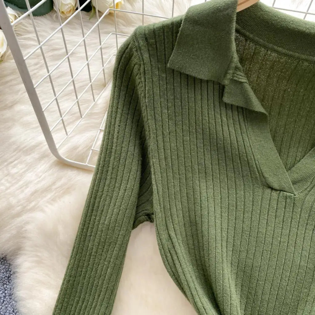 Y2k French Vintage Knitted Dress for Women Autumn Bodycon V-neck Long Sleeved Solid Simplicity Fashion Causal A-line Dresses